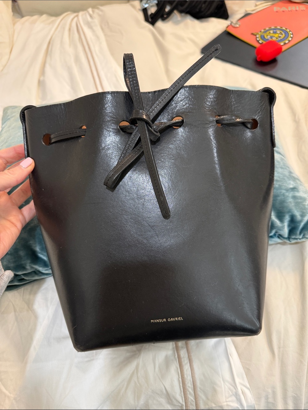 Mansur Gavriel Black Smooth Leather Bucket Bag
